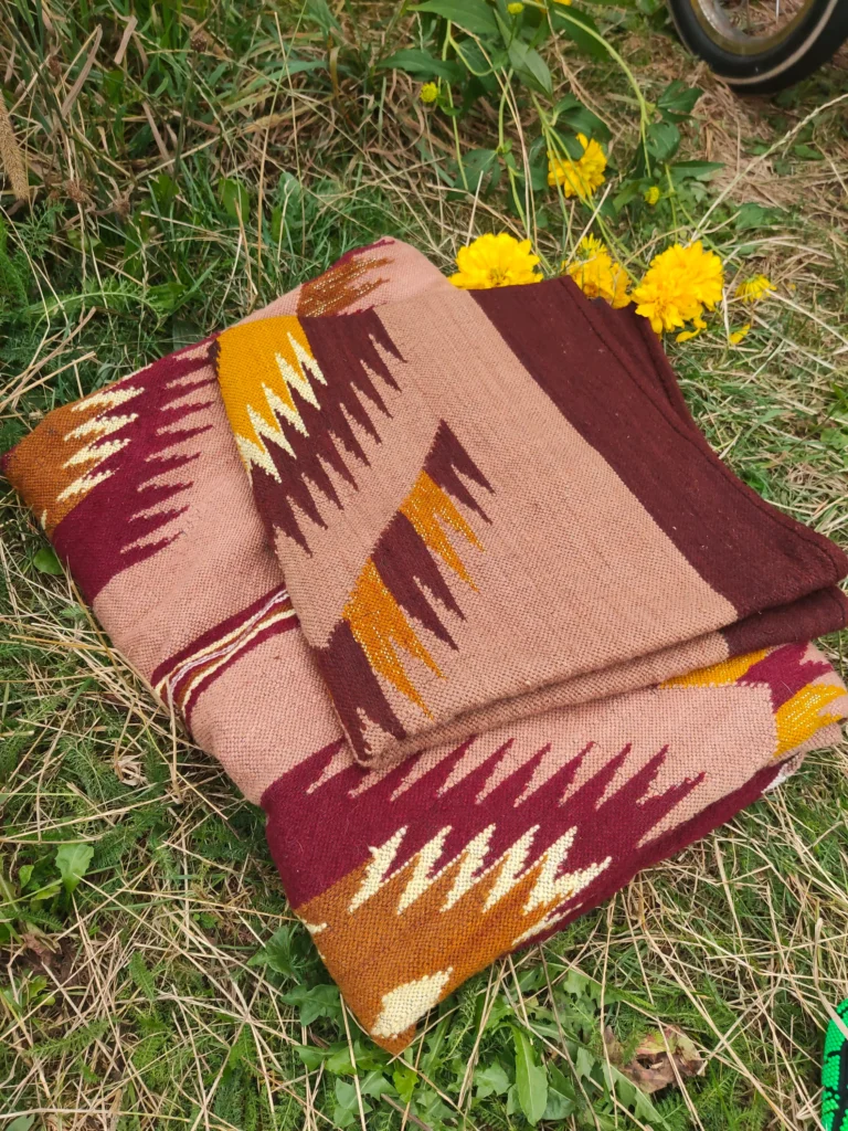 vintage polish sri yantra rug carpet blanket handmade on loom brown earthtones