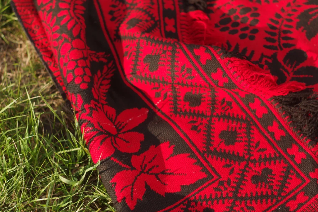 Floral slavic motifs woolen floor rug wall carpet from poland podlasie
