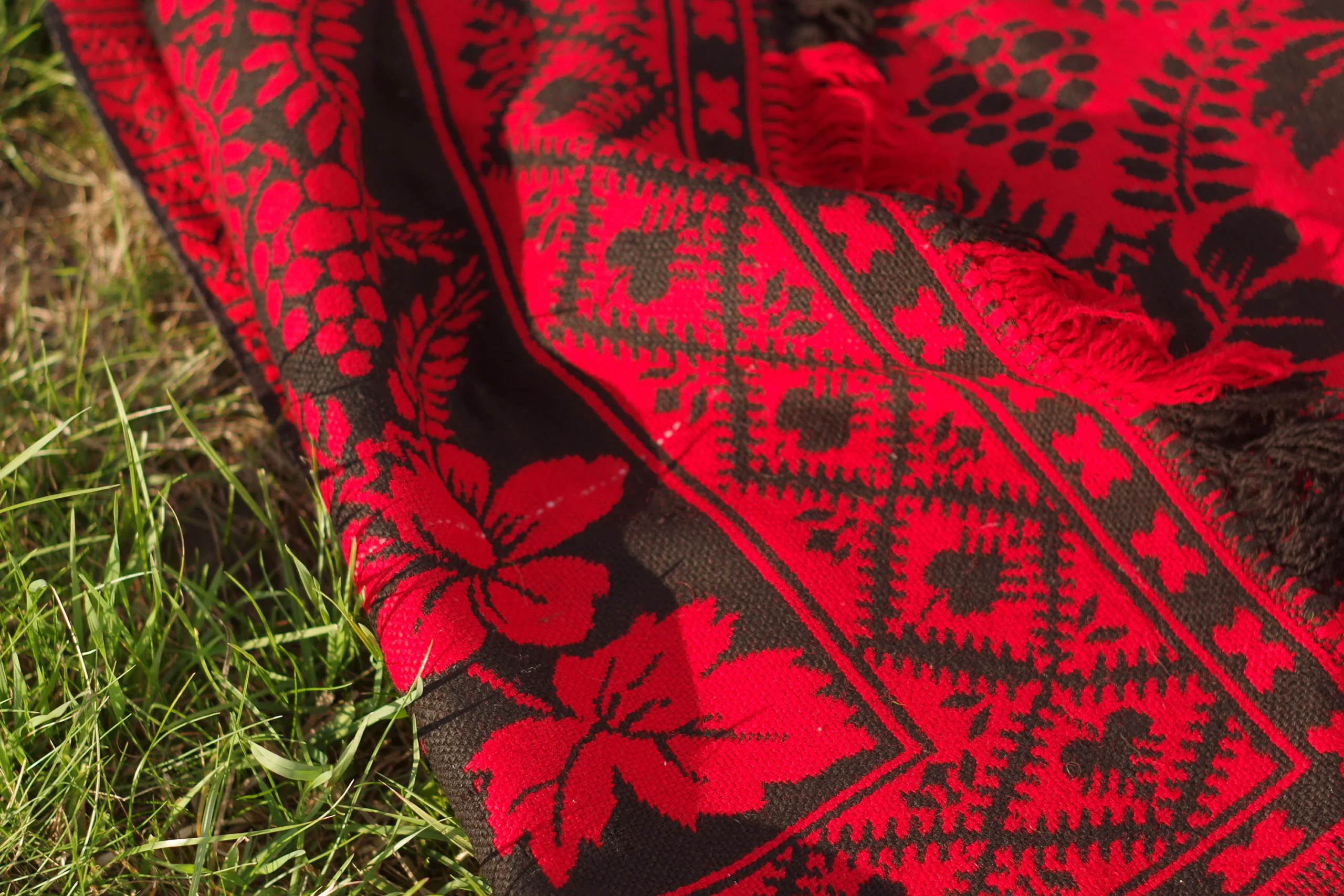 Floral slavic motifs woolen floor rug wall carpet from poland podlasie