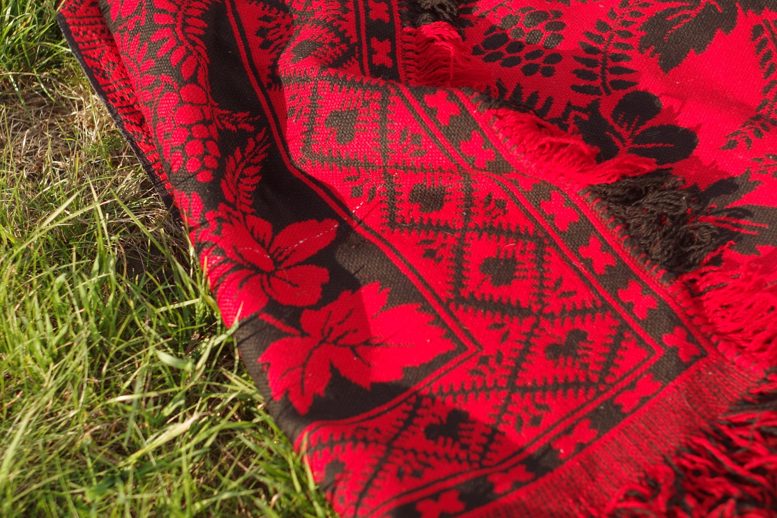 Red Slavic blanket handmade on loom