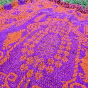 1970 | Polish Handmade Fringed Handwoven wool tapestry Rug / Blanket / Carpet Bedcover Lavender Reel Slavic Art Hippie Antique Boho Purple