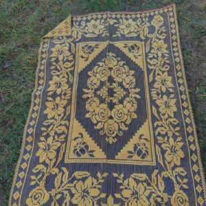 1970s Polish Kilim Rug Loom Doublesided bedspread Floral Vintage Bedcover Rosy reel Barbie Burgundy Cepelia Wall rug slavic art polska throw