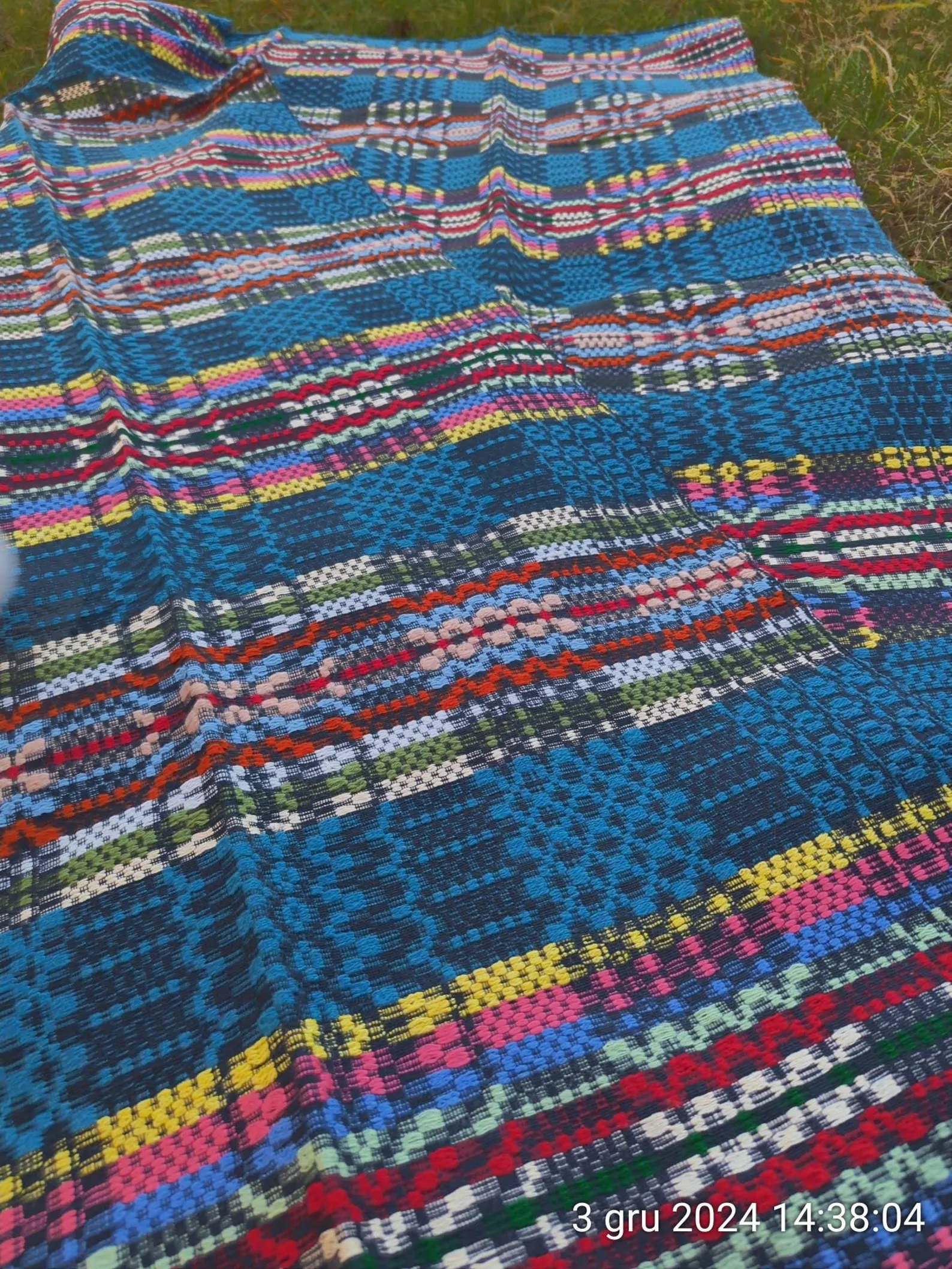 1980s |Polish Handmade Gift Vintage tapestry rainbow frequency Handwoven wool Rug Bedcover Reel Slavic Art Antique Throw sacred wave checked - Image 2