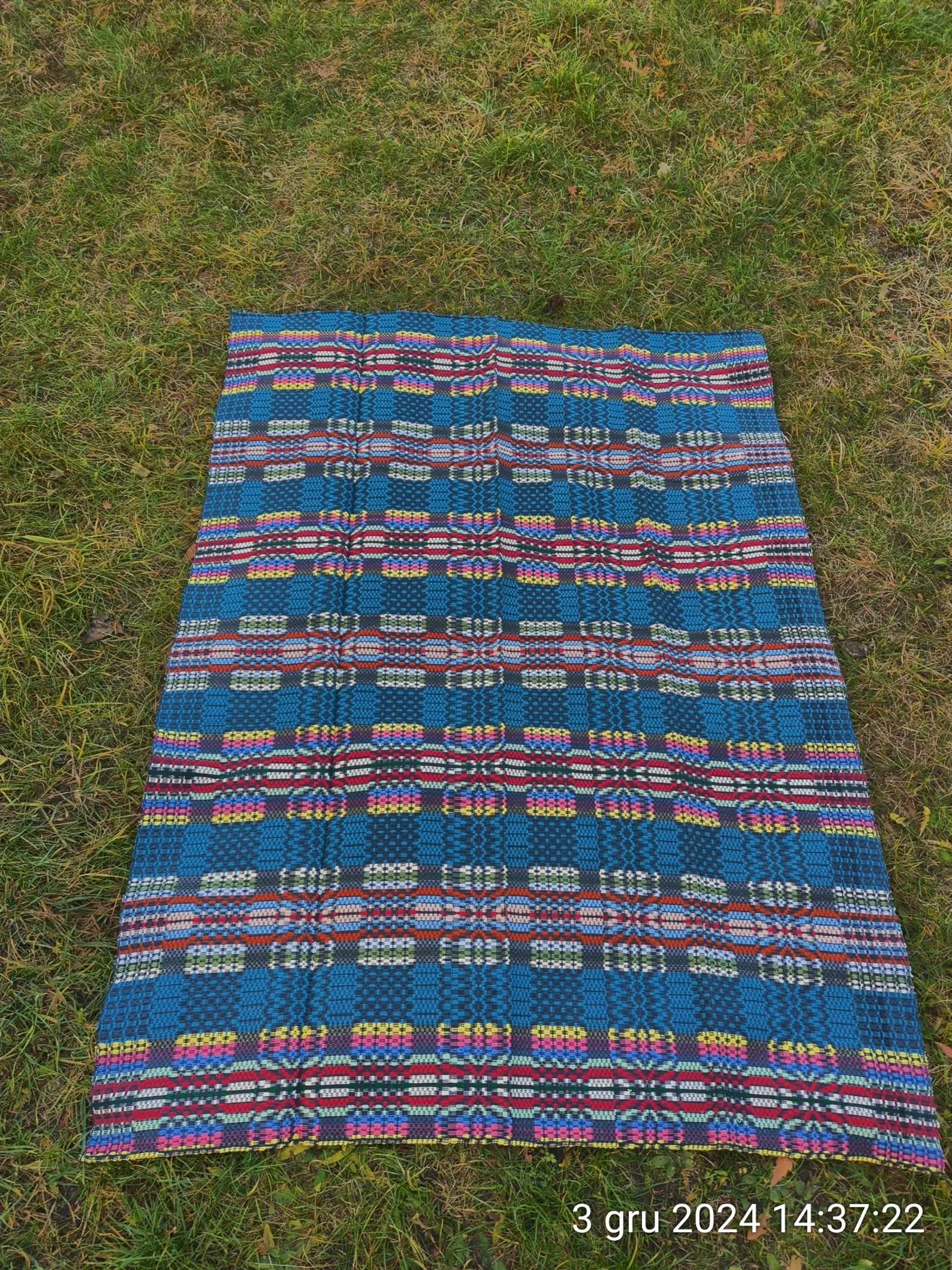 1980s |Polish Handmade Gift Vintage tapestry rainbow frequency Handwoven wool Rug Bedcover Reel Slavic Art Antique Throw sacred wave checked