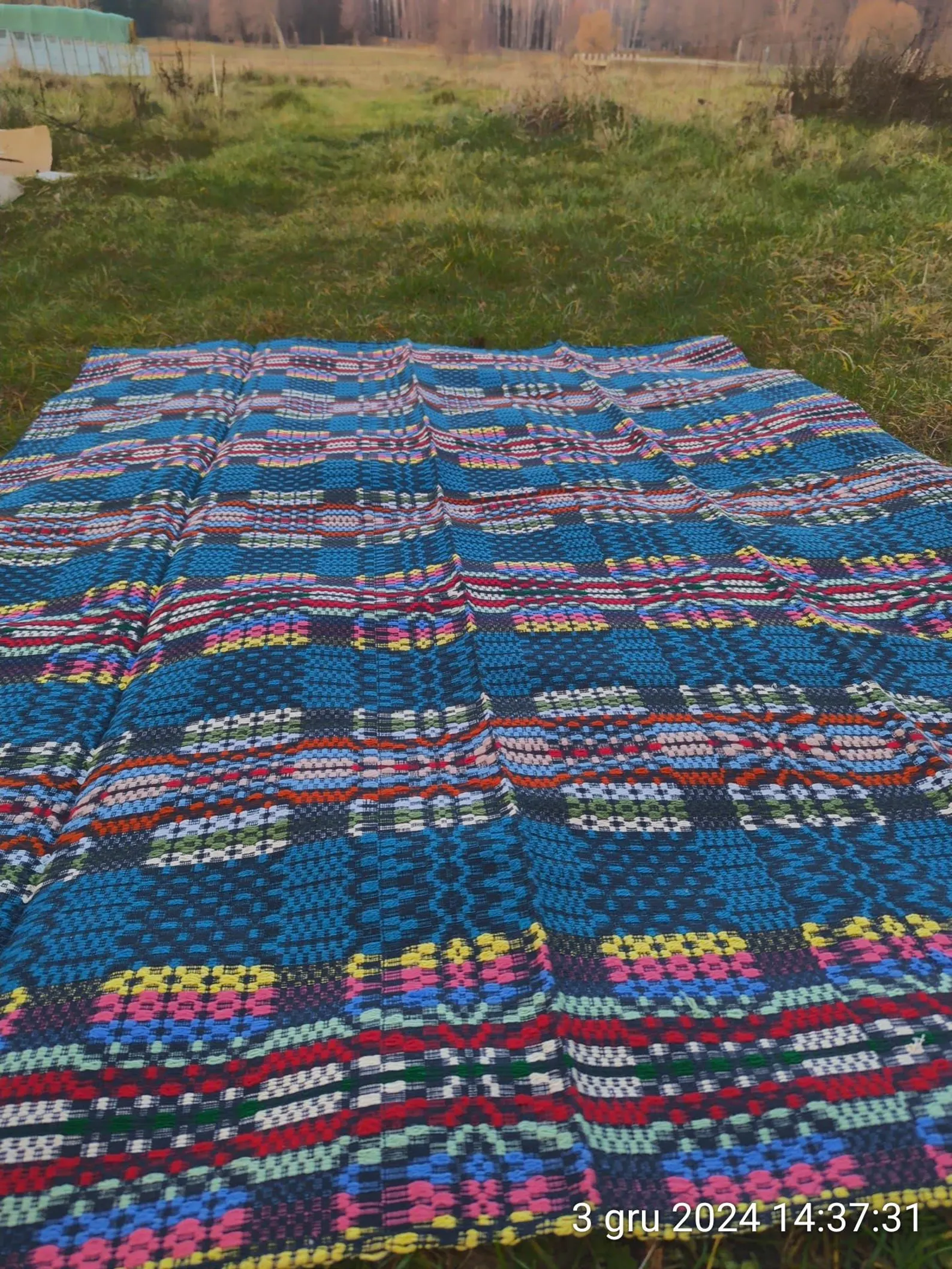 1980s |Polish Handmade Gift Vintage tapestry rainbow frequency Handwoven wool Rug Bedcover Reel Slavic Art Antique Throw sacred wave checked - Image 4