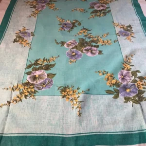 1970 Flax Linen Tablecloth Vintage Polish Table runner Floral Slavic Retro cepelia Textile handprinted poland len polski cottagecore gift