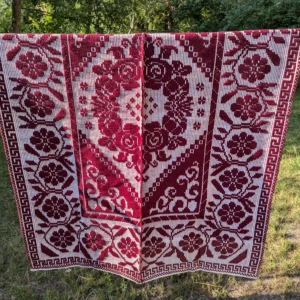 1970s Polish Kilim Rug Loom Doublesided bedspread Floral Vintage Bedcover Rosy reel Barbie Burgundy Cepelia Wall rug slavic art polska throw
