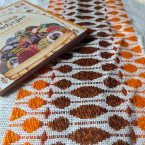 Hand-embroided hand-sown Slavic Table Cloth orange wool needlepoint polish poland runner rug kitchen house warming traditional gift Op art