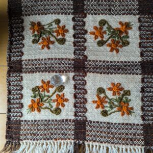 1970 Cepelia Polish folk art Poland Kilim Handwoven runner pocket shoe newspaper floral handmade on loom weaved home decor cottagecore