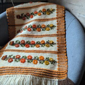 1970 Cepelia Polish folk art Poland premium Kilim Handwoven runner Quilt  Woolen armchair cover floral handmade on loom weaved home decor (Copy) (Copy)
