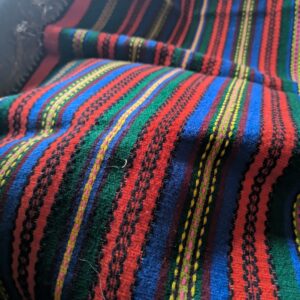 1970 Cepelia Polish folk art Poland premium Kilim Handwoven Pasiak Striped fringed runner Quilt Łowicz Woolen armchair cover red boho