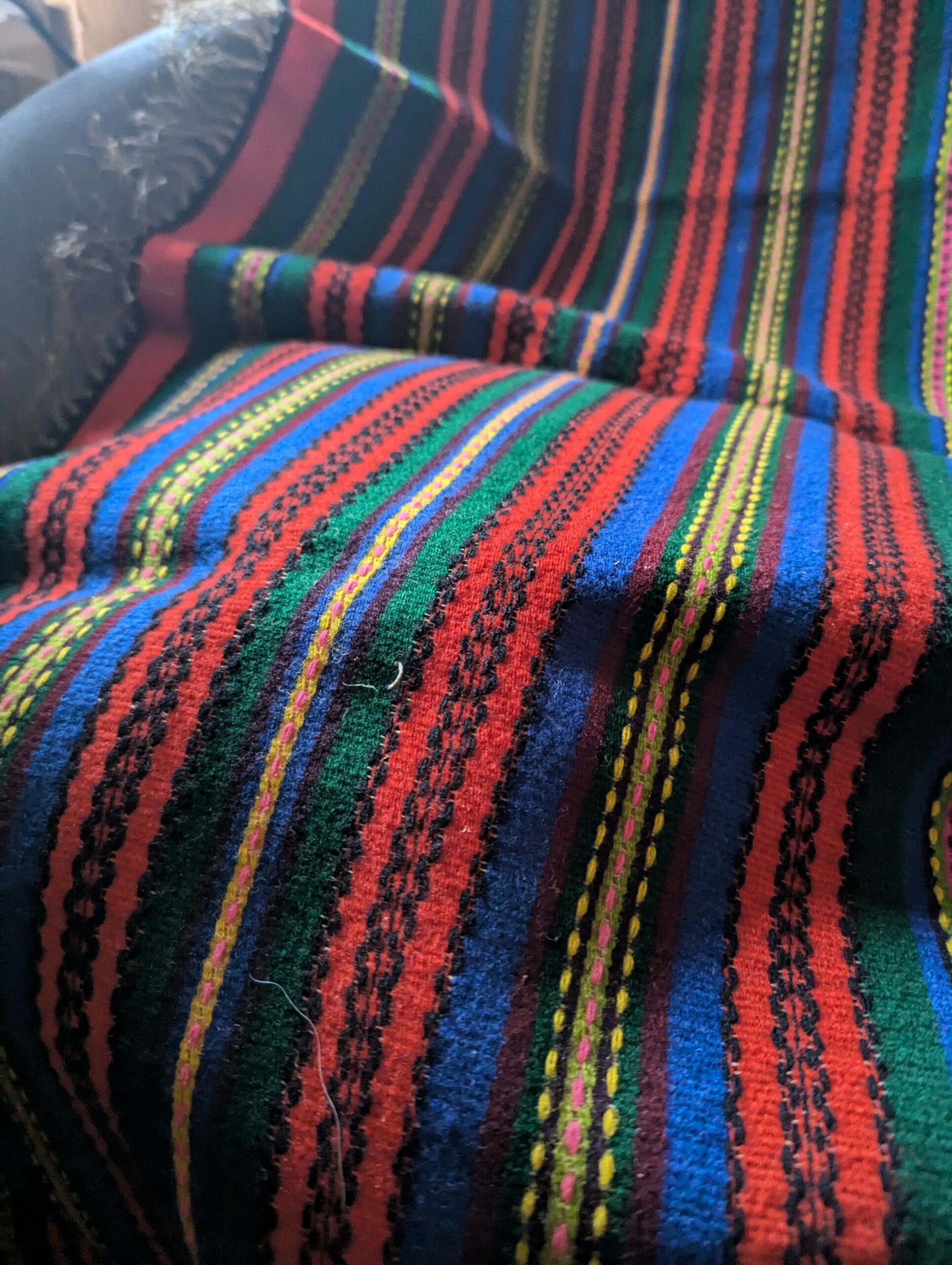 1970 Cepelia Polish folk art Poland premium Kilim Handwoven Pasiak Striped fringed runner Quilt Łowicz Woolen armchair cover red boho