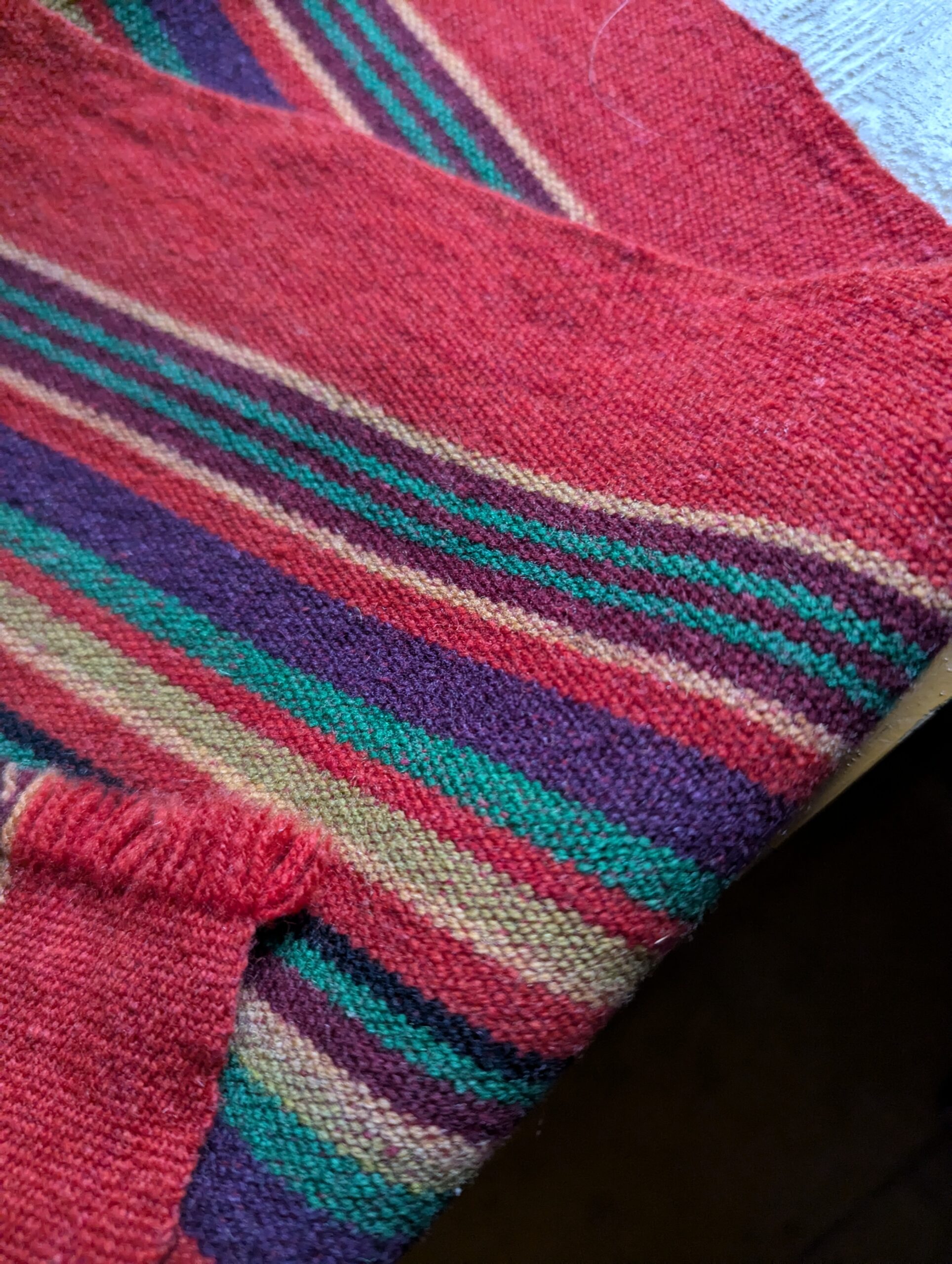 1970 Cepelia Polish folk art Poland premium Kilim Handwoven Pasiak Striped fringed runner Quilt Łowicz Woolen armchair cover red boho (Copy) - Image 3
