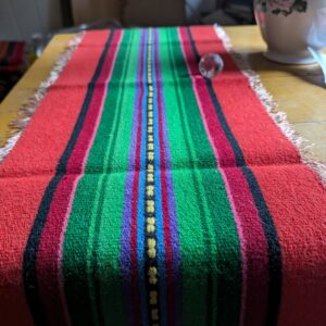 1970 Cepelia Polish folk art Poland premium Kilim Handwoven Pasiak Striped fringed runner Quilt Łowicz Woolen armchair cover red boho