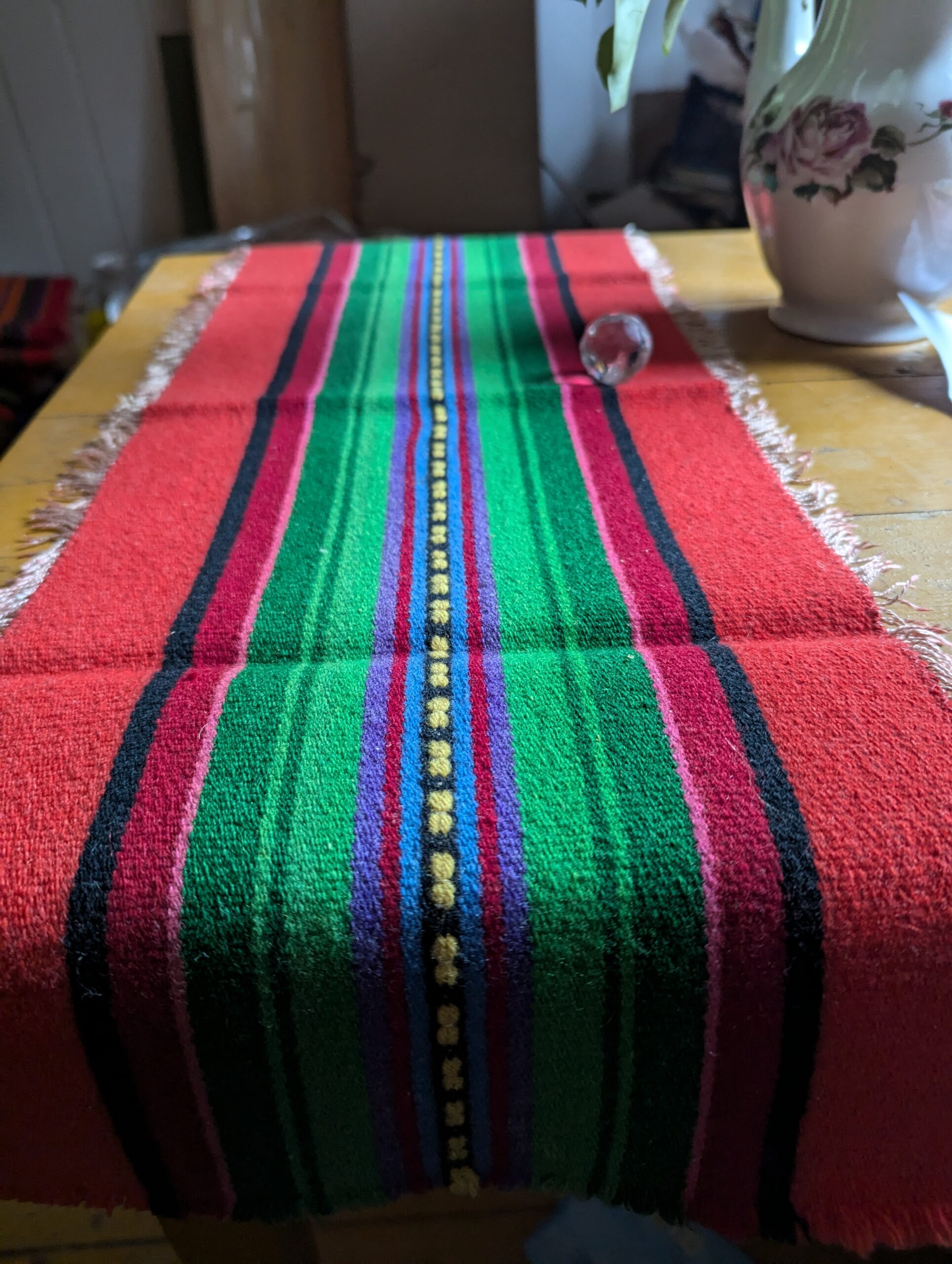 1970 Cepelia Polish folk art Poland premium Kilim Handwoven Pasiak Striped fringed runner Quilt Łowicz Woolen armchair cover red boho