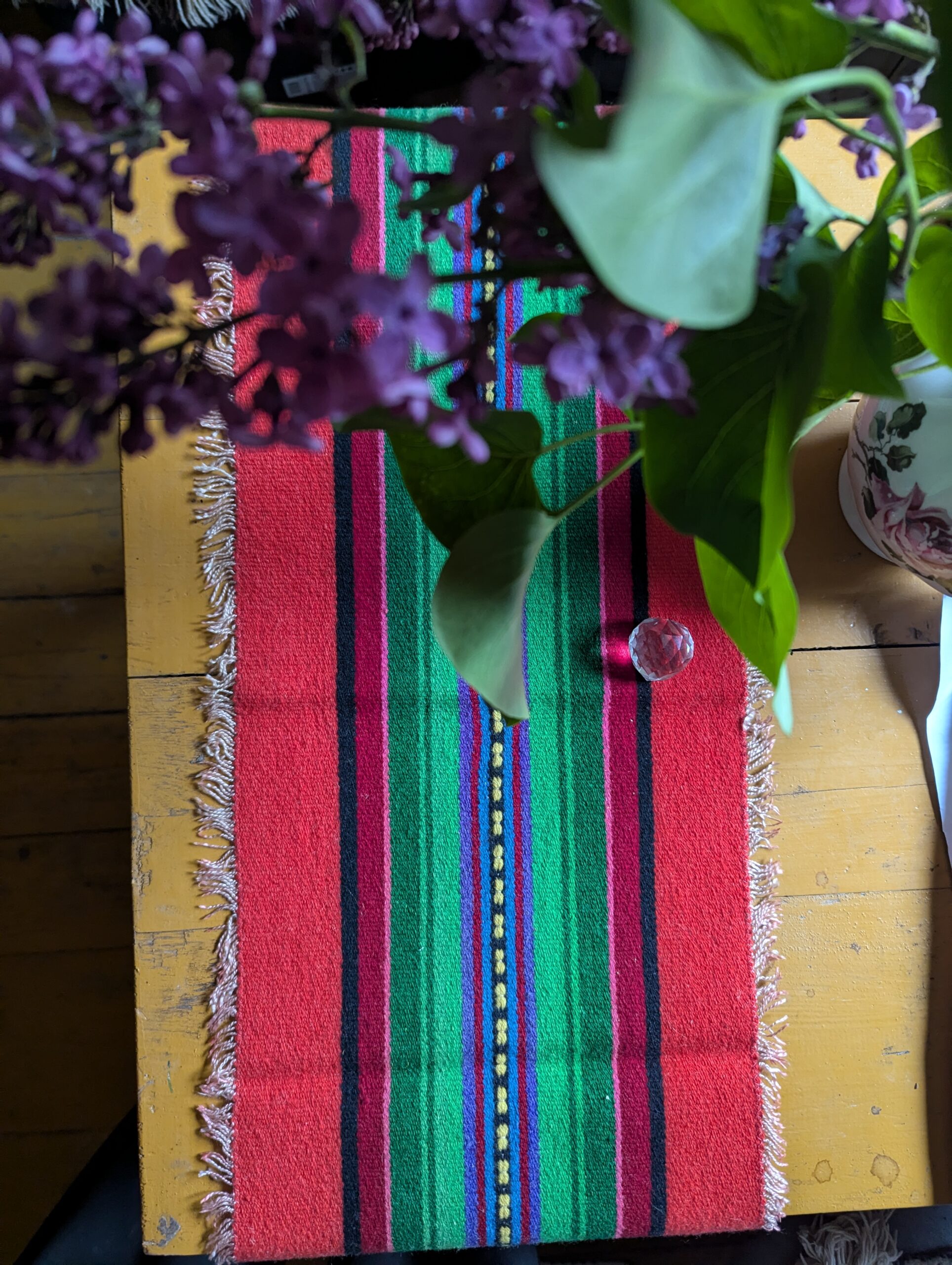 1970 Cepelia Polish folk art Poland premium Kilim Handwoven Pasiak Striped fringed runner Quilt Łowicz Woolen armchair cover red boho - Image 3