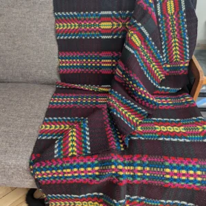 1980 | Polish Handmade Gift Vintage rainbow frequency Handwoven wool tapestry Rug Bedcover Lavender Reel Slavic Art Antique Throw checked